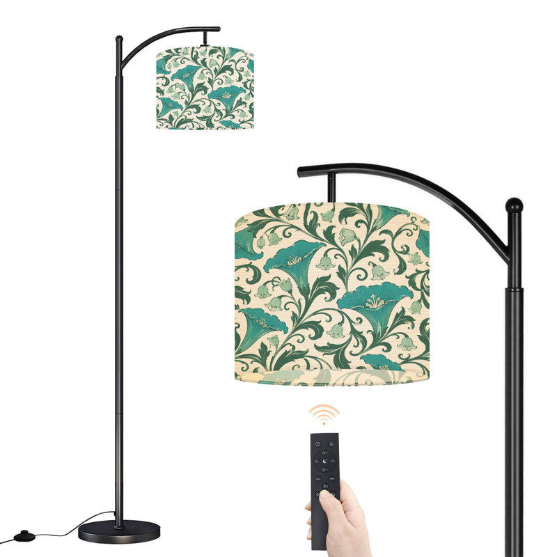 Lampe sur pied à arc avec abat-jour réglable Art Nouveau Inspiré de fleurs bleues Stylisées à feuilles Élégantes vignes Lampe sur pied 3 températures de couleur à intensité variable Grand mât avec interrupteur au pied pour la chambre à coucher