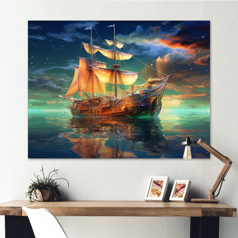 «Boat Magical Waters II», reproduction d'art sur toile, 16" H x 32" W, Toile tendue