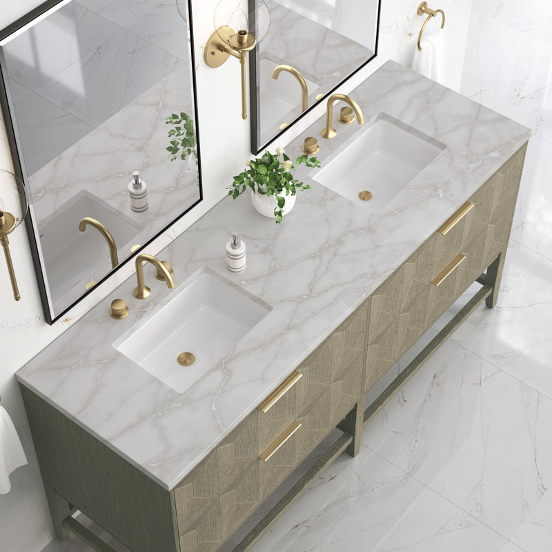 Emmeline 72'' W Double Vanity, 8" Widespread, Victorian Silver Quartz