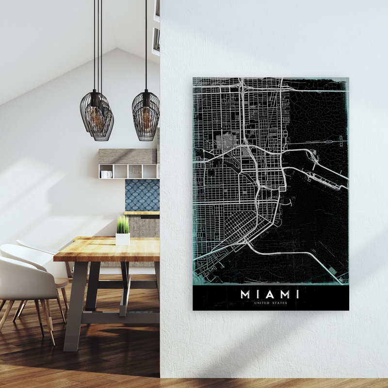 Miami City Outlines Contemporary Architecture City Wall Art Print 1 Piece Wrapped Canvas Wall Art, 152.4cm H x 101.6cm W