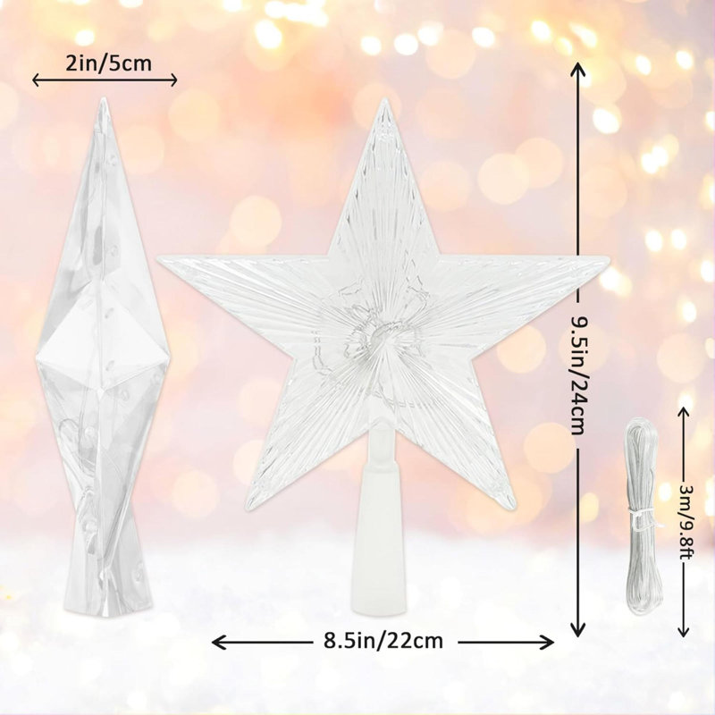 Christmas Tree Topper, 9" Lighted Christmas Tree Topper Star KBG LED 20 Light Modes Colour Changing USB Powered With Versatile Remote Controller For Xmas Decorations