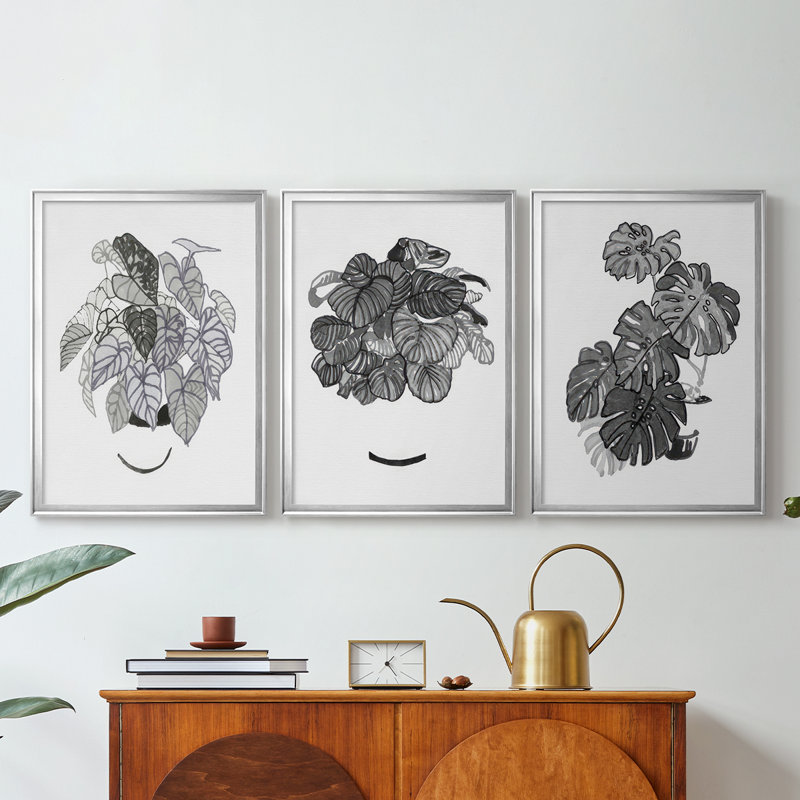 B&W Plante d'intérieur I - Toile tendue avec châssis sur mesure - 3 pièces