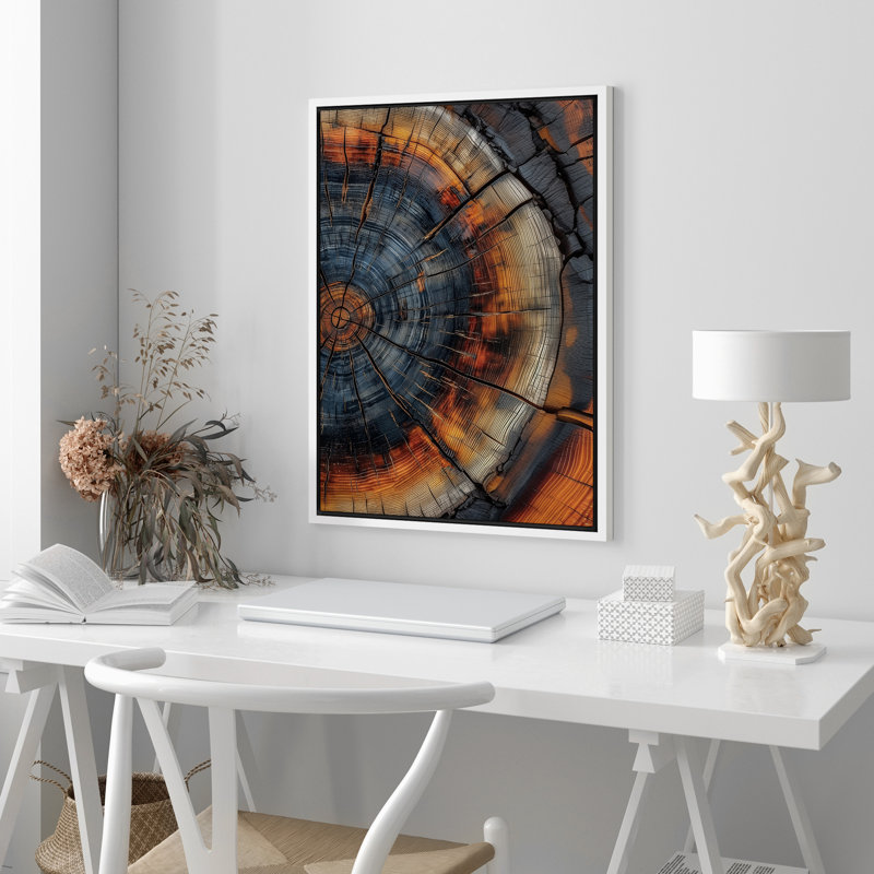 Impression sur toile de décorations murales de chambre à coucher encadrées rustique orange et bleu marine, Blanc