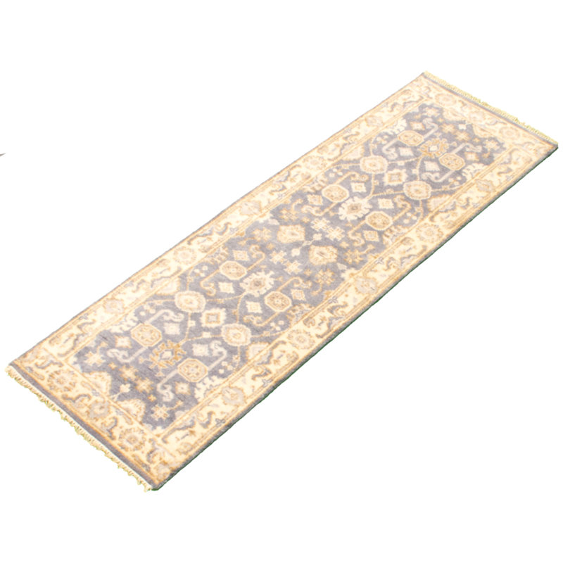 Tapis de couloir en laine noué à la main de conception unique noué à la main New Age 2 pi 7 po x 7 pi 9 po Tapis décoratif gris/beige