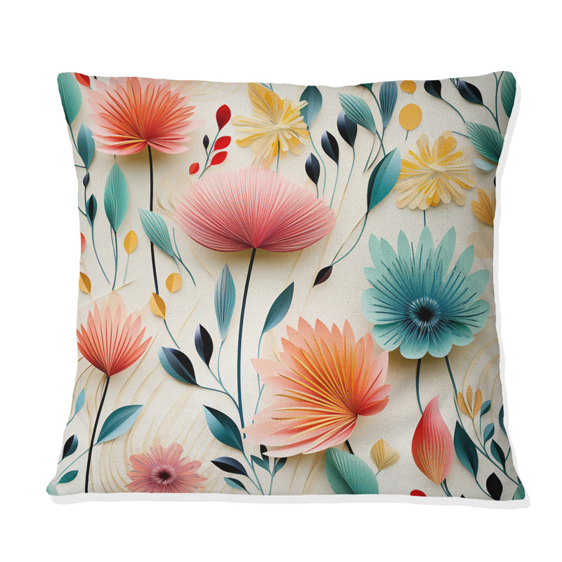 Composition de fleurs de couleur pastel botanique - Coussin Abstrait corail multicolore abstrait - Coussin, H 18 po x l 18 po