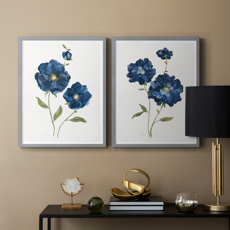 Coquelicots bleus - reproduction encadrée de qualité supérieure - prête à être accrochée - aucun clou requis - aucun clou requis