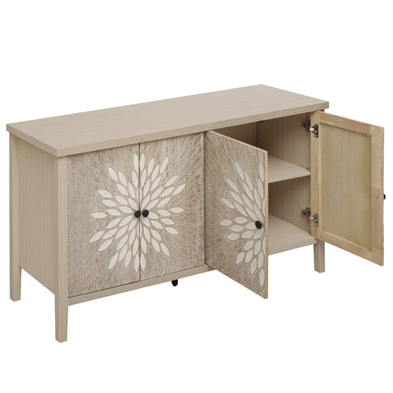 4-Door Storage Cabinet With Adjustable Shelf For Living room,Diningroom,Kitchen, Natural/Natural
