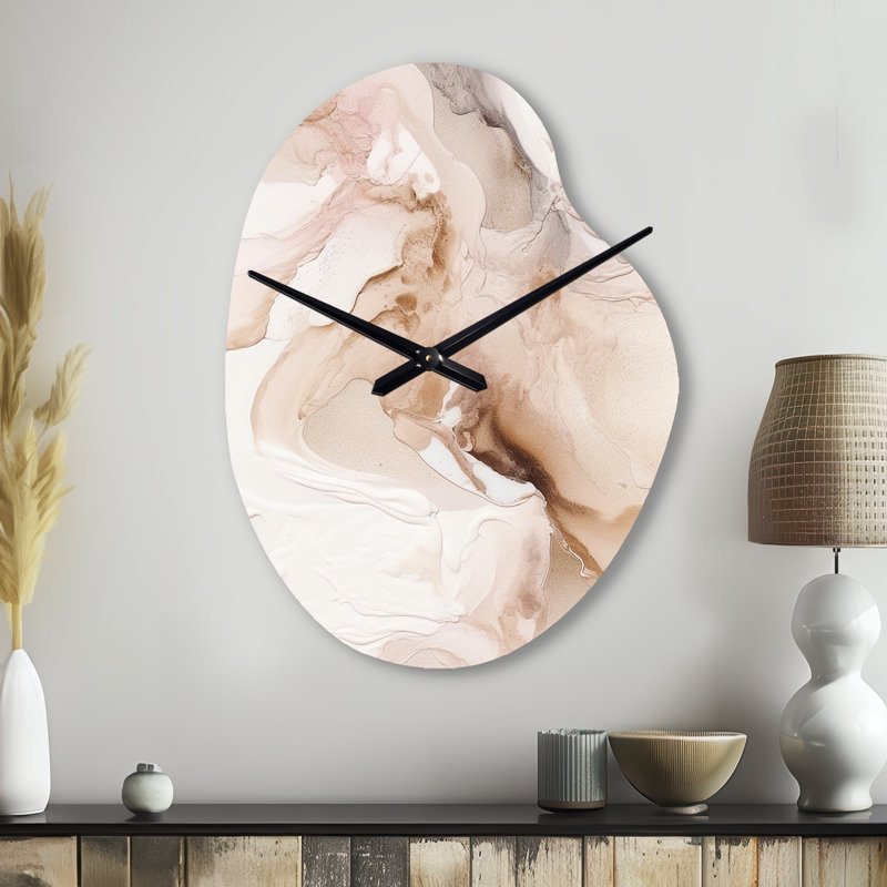 Horloge murale en forme de marbre brun délicat et abstrait II, Grand
