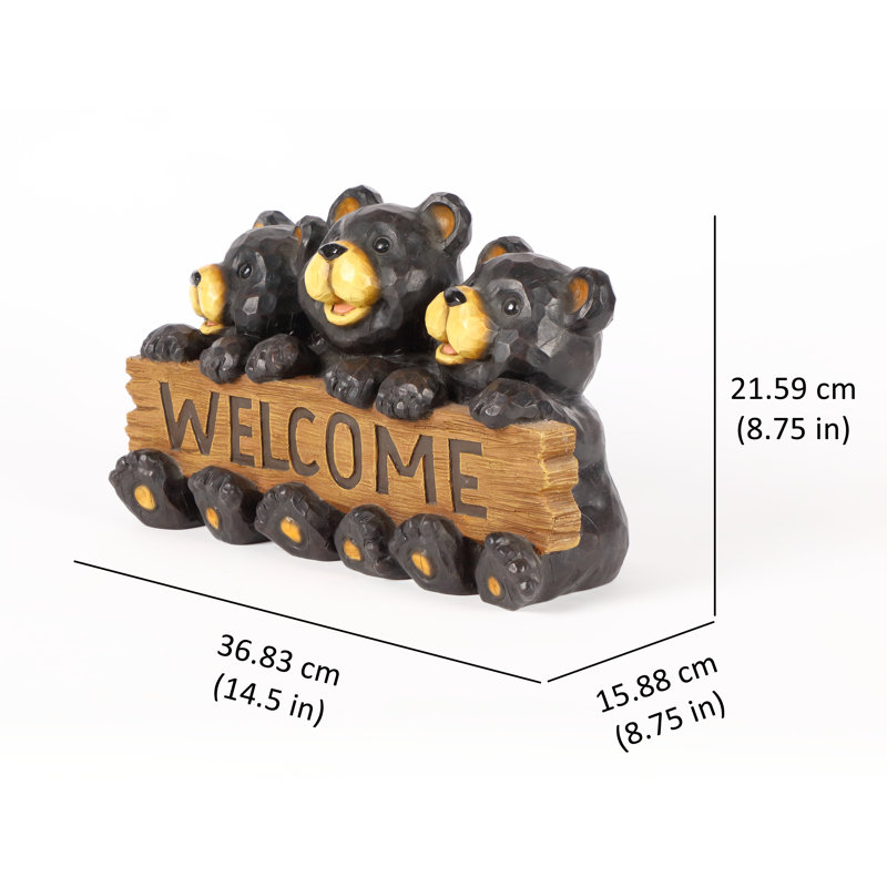 Bear Family with Welcome Sign Weather Resistant Plastic Animals Garden Sign