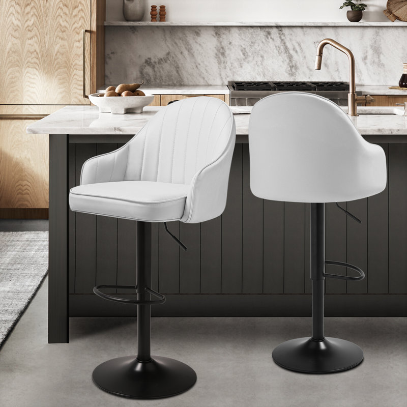 Modern Swivel Bar Stools, Adjustable Counter Height Barstools Pub Chairs with Backrest and Footrest, White