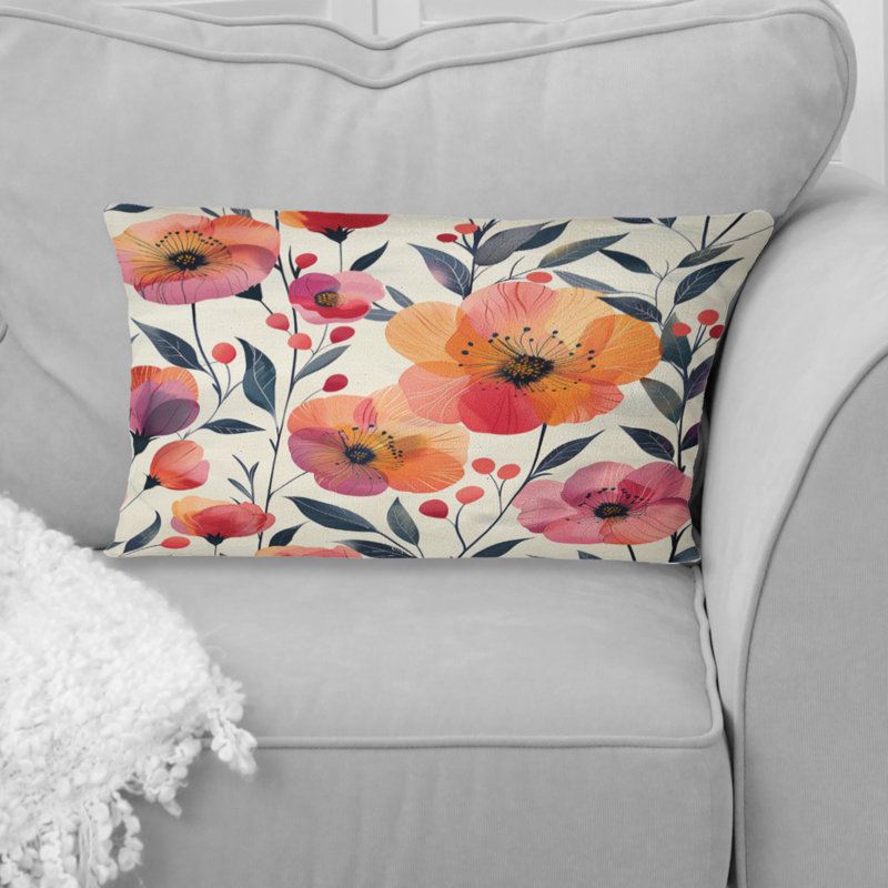 Coussin lombaire orange et vert avec motifs floraux Fusion Gardens I