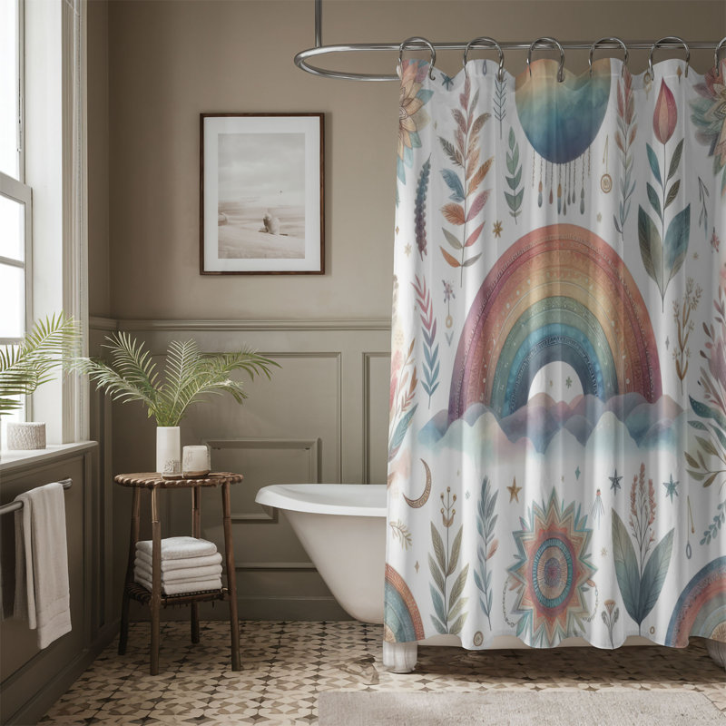 Boho Rainbow Waves - 1 Piece Standard Shower Curtain, 74"H x 71"W