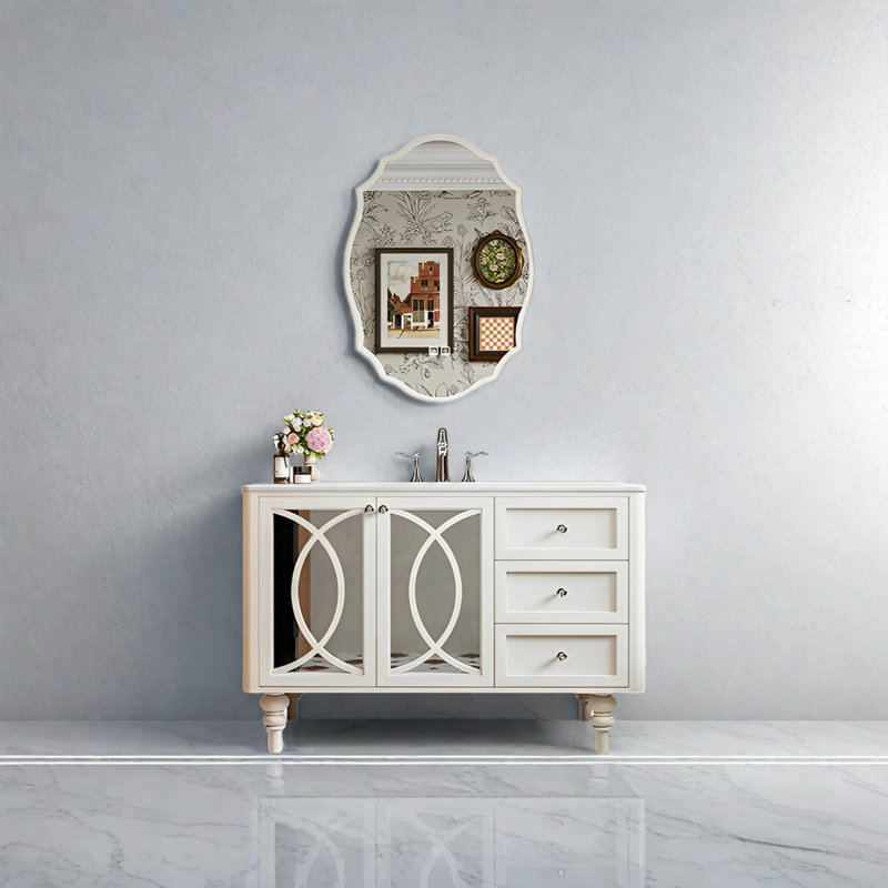 French cream-style rock plate bathroom cabinet, 33.46" H x 47.24" W x 21.65" D