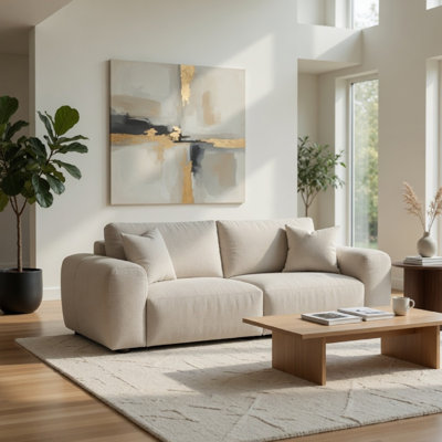 Becy Sofa with 2 Pillows, Plush Ivory Chenille, 91 Inch Chunky Arms
