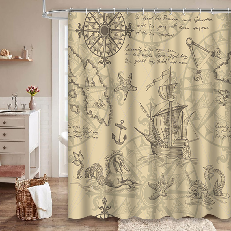Rideau de douche rétro avec 12 crochets, L 72 po x l 84 po