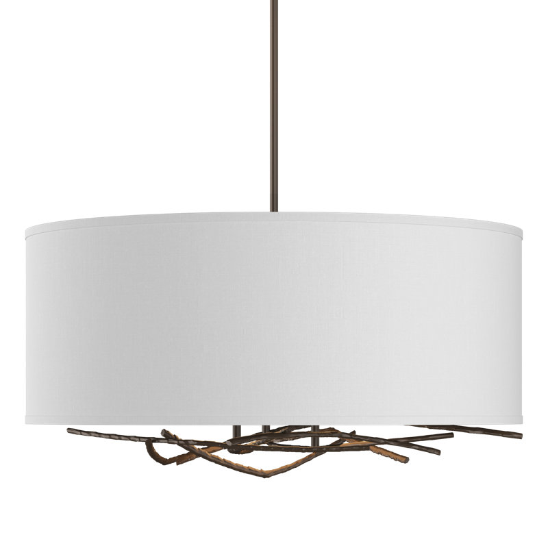 Brindille 3 - Light Drum Chandelier, Natural Anna, Translucent Bronze, 21.4" - 66.4"