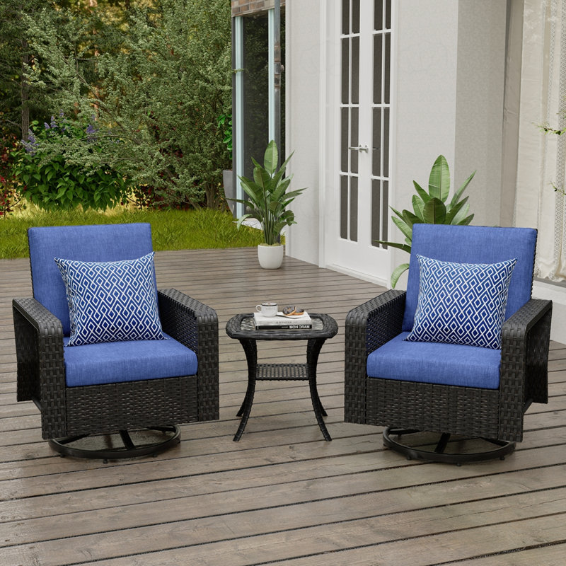 Ensemble de chaises de patio pivotantes 3 pièces avec table d'appoint, chaises d'extérieur en rotin d'osier