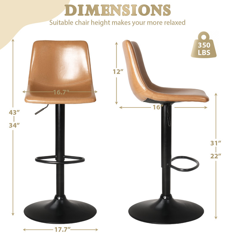 Set of 4 Adjustable Bar Stools, Brown