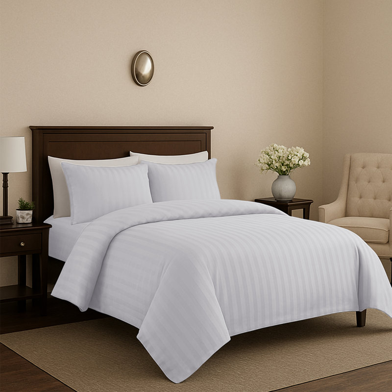 Microfiber Striped Duvet Cover Set with Pillowcases, White, 3, Single Duvet Cover + 2 Additional Pieces