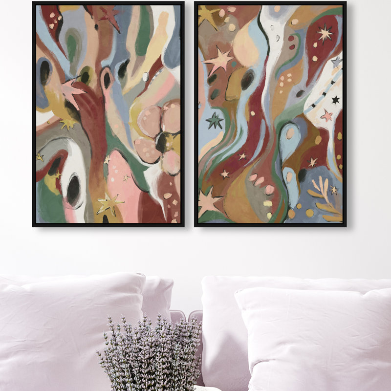 Modern Folk Set Set by Oliver Gal, 74"H x 50"W, Black Floater Frame