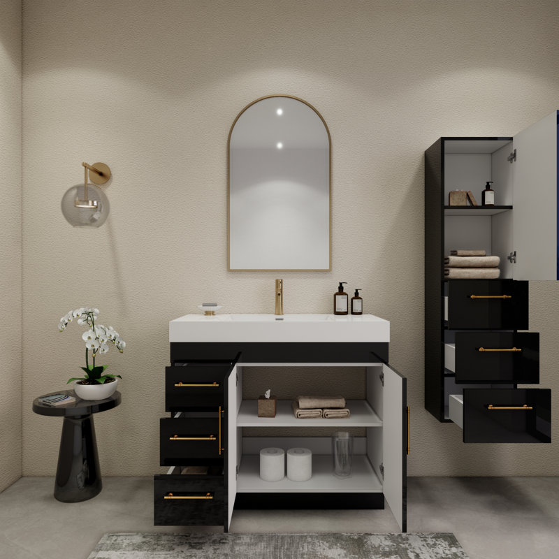 Elsa 59" Black Wall-Mounted Single Bathroom Vanity
