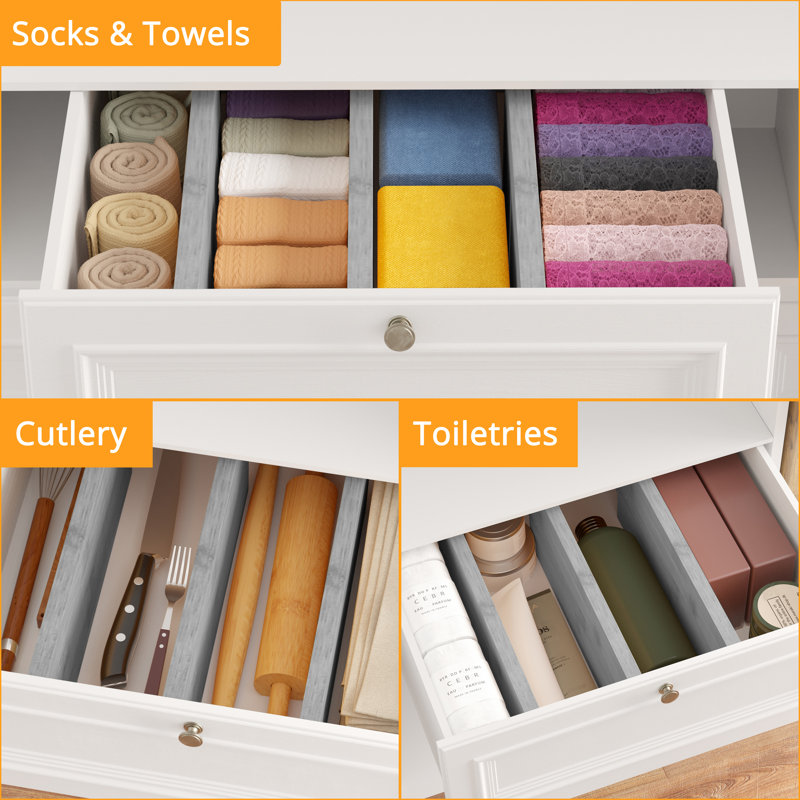 Adjustable Gray Bamboo Dresser Drawer Dividers, 6-Pack
