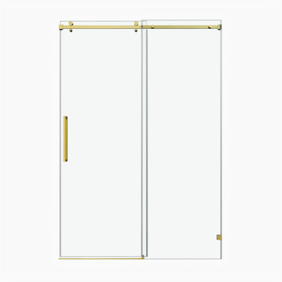 Porte de douche fixe et coulissante 66 po x 72 po, quincaillerie de tube carré, porte de douche en verre transparent, verre trempé de 3/8 po (10 mm) de type GSC, acier inoxydable, or brossé