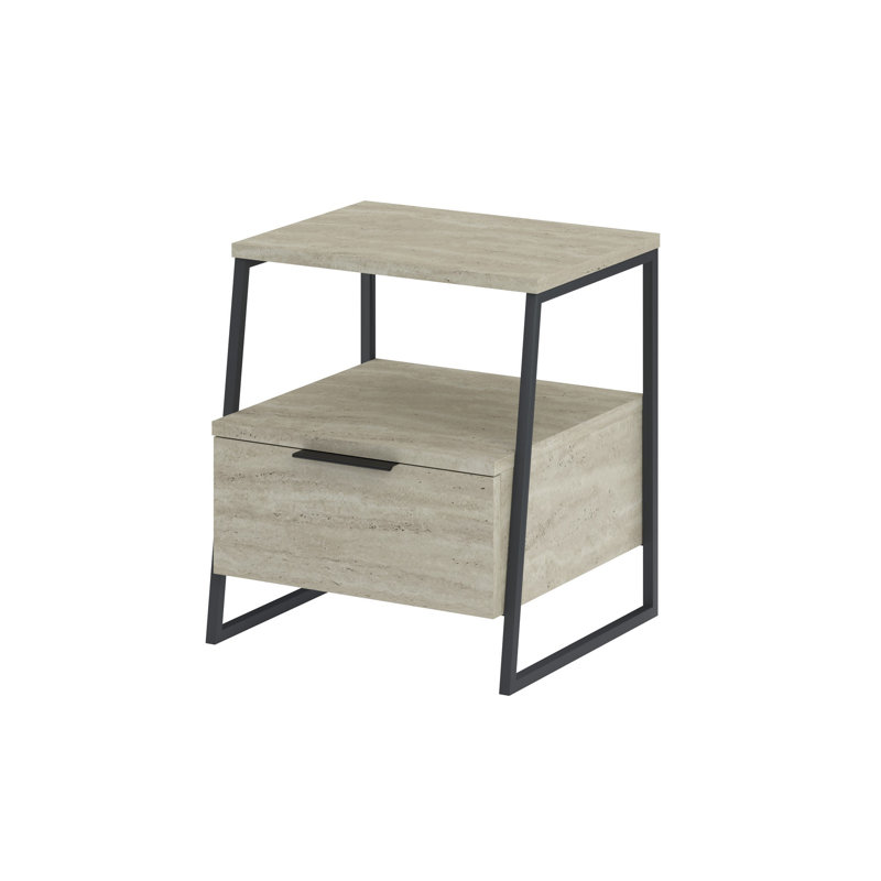 Modern Nightstand with Soft-Close Hinges, Travertine Color, 17.7 x 19.7 x 15.7 inches | 100% Melamine Coated Particle Board, Thickness: 0.7 inches | Perfect for Industrial & Novelty Décor, Stylish & Functional Design