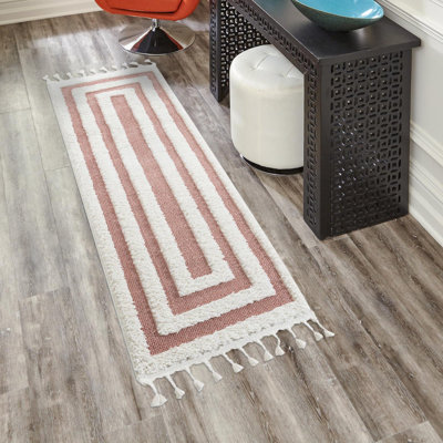 Light Pink/White Geometric Machine Woven Polyester Area Rug