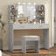 Ensemble de coiffeuse Engelsman avec 10 ampoules DEL, 2 tiroirs, 6 tablettes de rangement et un tabouret rembourré-514268030
