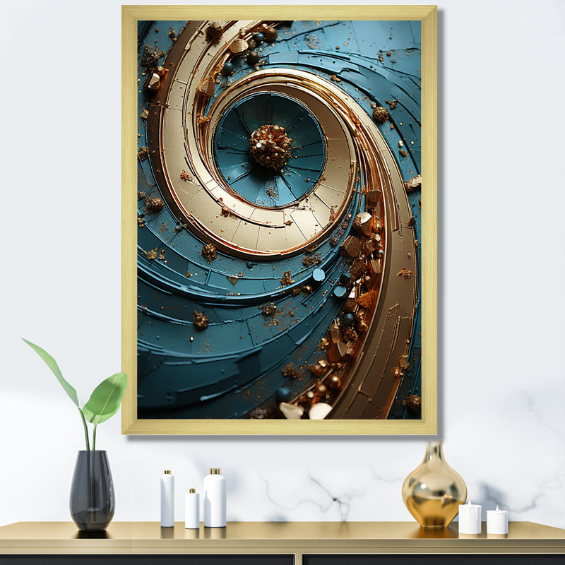 Impression sur toile spirales abstraites bleues et or vortex II_106210, H 44 po x l 34 po x P 1,5 po