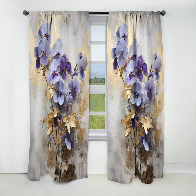 Beaury - Rideau occultant en velours à motif floral Violets - 1 panneau, L 52 po x L 95 po