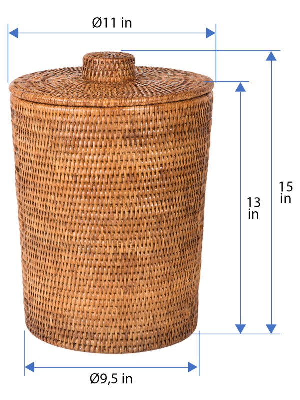 Rattan Round Waste Bin/ Paper Bin With Lid and Insert Liner 