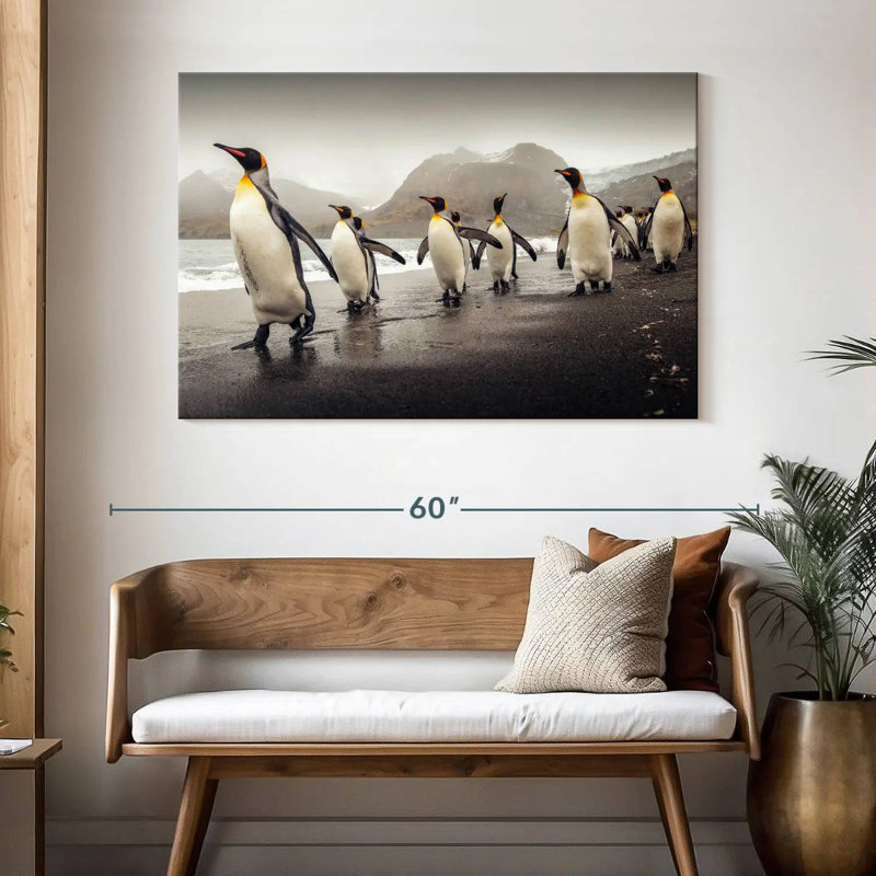 Brampt Penguins Along The Beach, 32" H x 48" W