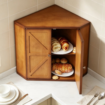 Boîte à pain de coin pour comptoir de cuisine, contenant à pain en bambou double couche avec portes magnétiques, organisateur de boîte à pain de grande capacité