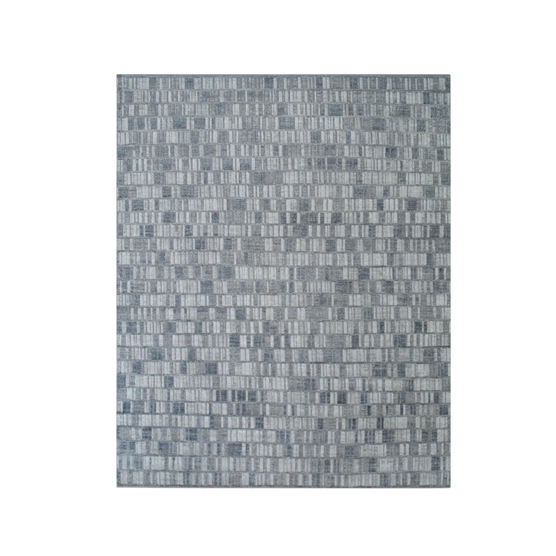 Tapis gris en laine noué à la main, Rectangle de 10 pi x 14 pi