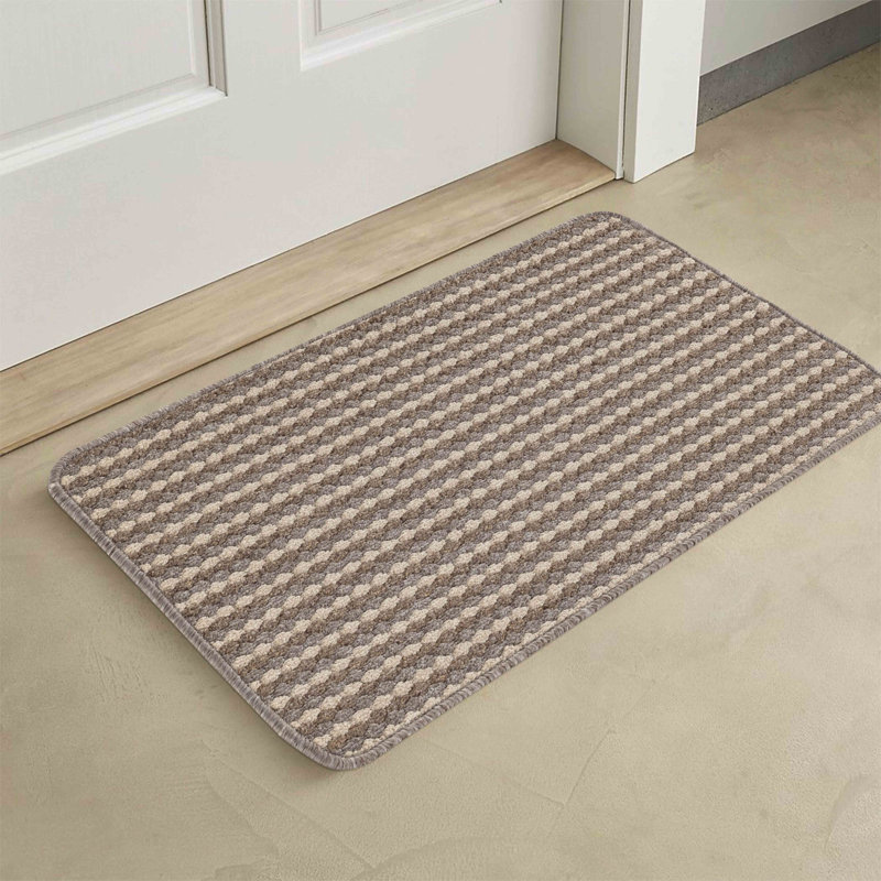 Ridhaan Non-Slip Striped Doormat, Rectangle 120W x 180L cm, Beige