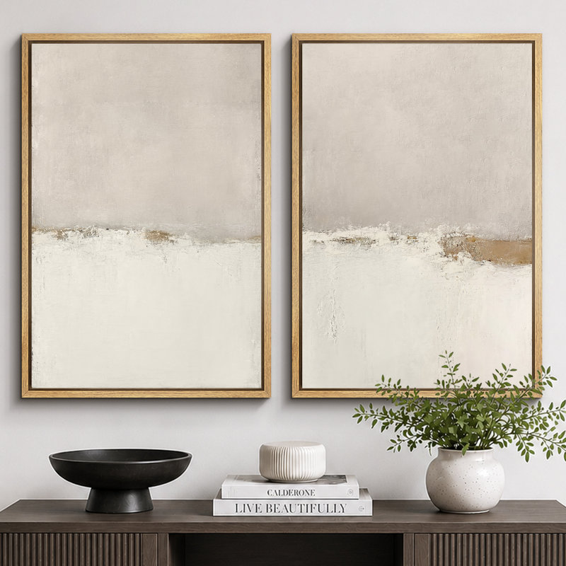 Paysage minimaliste «Œuvre abstraite grunge beige beige, images murales simples minimalistes neutres, impression sur toile encadrée, 2 pièces»