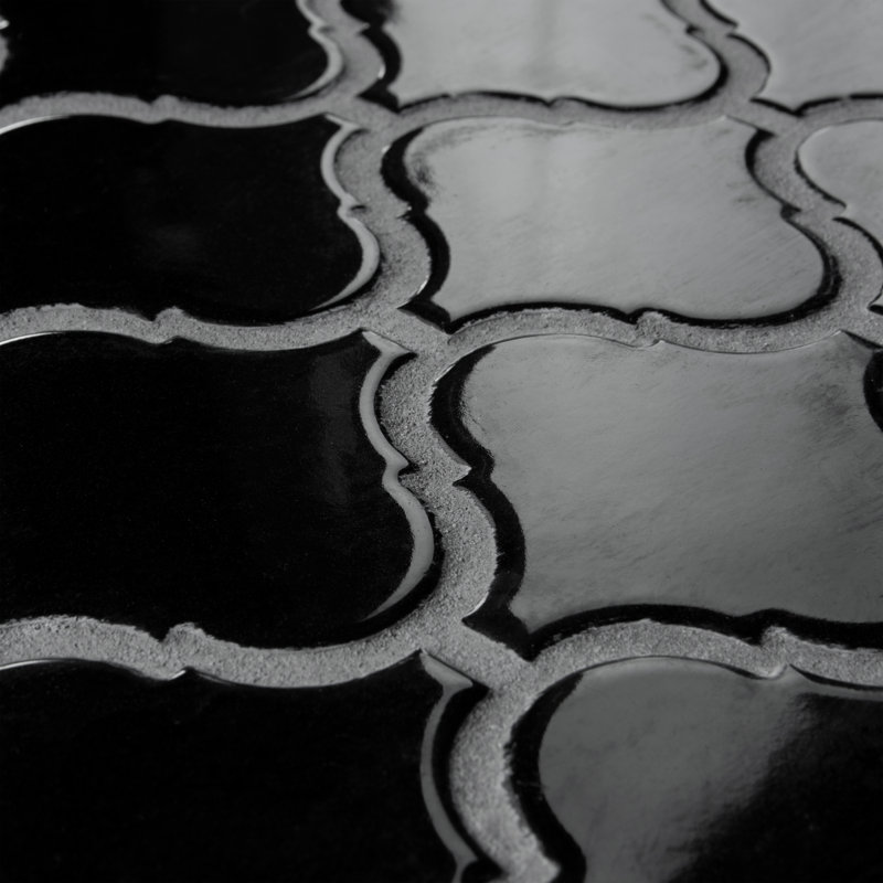 Metro Lantern Glossy Black 9-1/2" x 10-3/4" Porcelain Mosaic Floor and Wall Tile