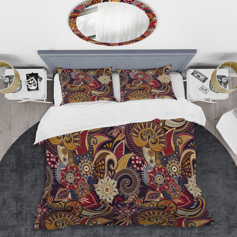 Cachemire floral multicolore - ensemble de housse de couette abstrait - microfibre de polyester