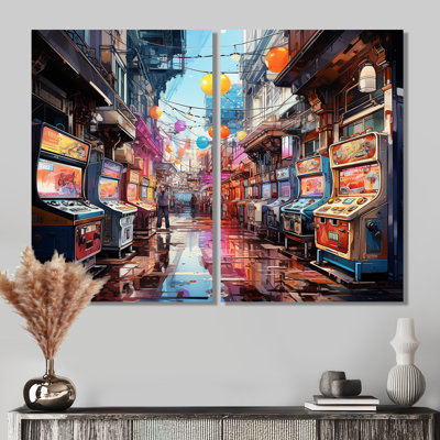 Rêves d'arcade de jeux vidéo colorés - impressions d'art moderne sur toile à 2 panneaux