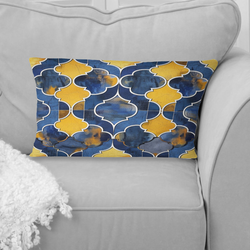Coussin lombaire moderne bleu doré et quadrilobe IV