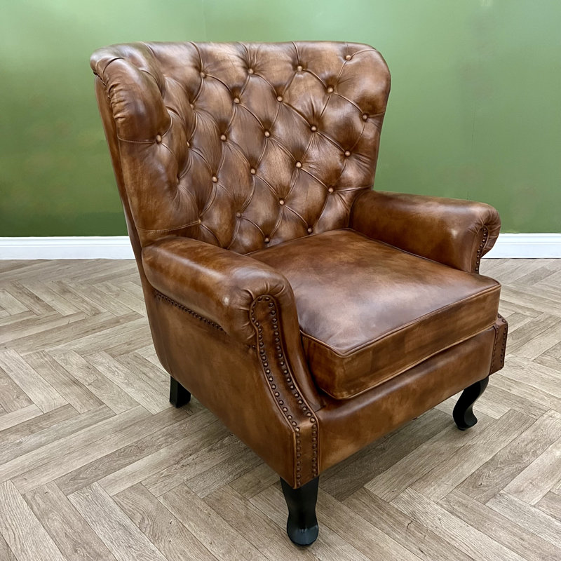 Edgereton Upholstered Top Grain Leather Armchair