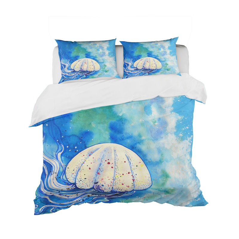 Vintage Beige Minimalism Floral Blossums Coastal Duvet Cover, King Duvet Cover + 2 Shams