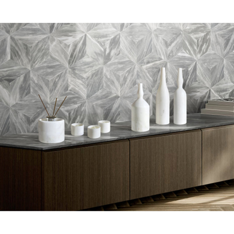 Ensemble d'accessoires de salon de luxe en marbre naturel véritable 7 pièces, Blanc immaculé