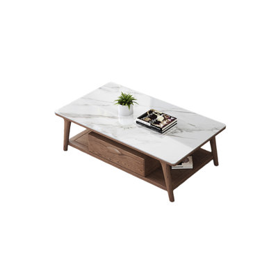 Ash Wood Coffee Table with Rock Plate Countertop