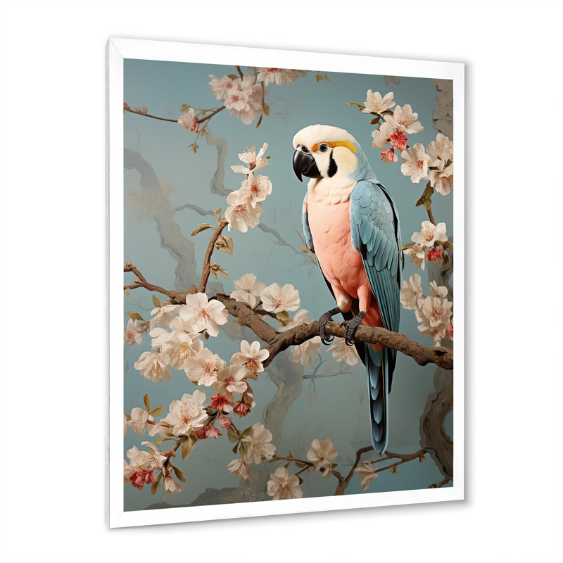 Art floral rétro perroquets rétro 2 - perroquet, Cadre photo blanc, H 44 po x l 34 po x P 1,5 po