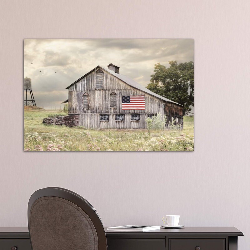 «Wild Virginia Barn» par Linda Rauch - impression d'art graphique, H 26 po x l 40 po x 1,5 po, Toile tendue