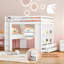 Lit mezzanine blanc avec tablettes de rangement pratiques, bureau et éclairage à DEL en bois massif-873464807-873463832