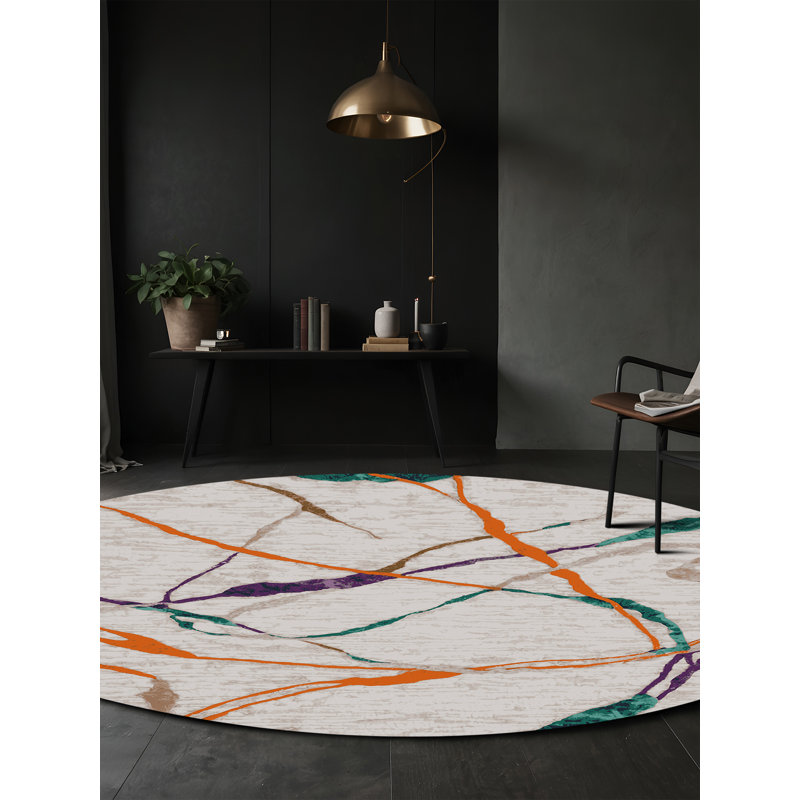 Machine Washable Beige Area Rug, Round 5'